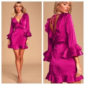 Lulu’s Magenta Ruffled Open Back Mini Dress. NEW